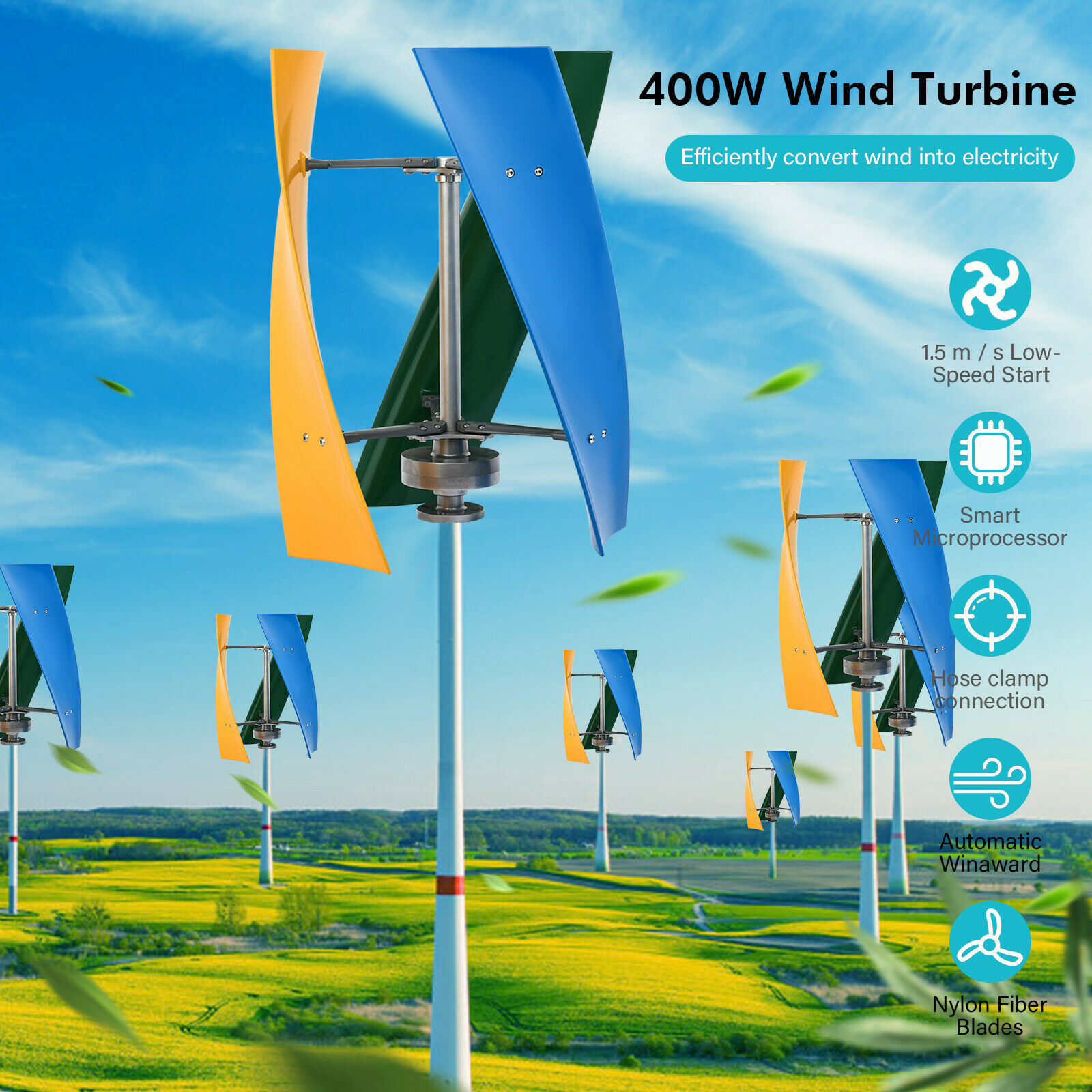 400w Vertical Wind Power Turbine Generator Maglev Generator W/charge Controller